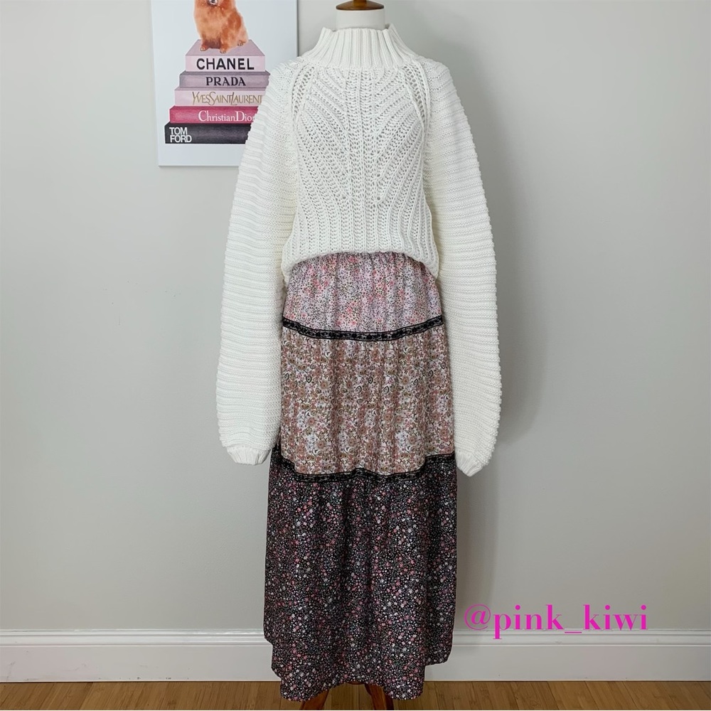 H Halston Floral and Lace Washed Satin Maxi Skirt - Picture 3 of 12